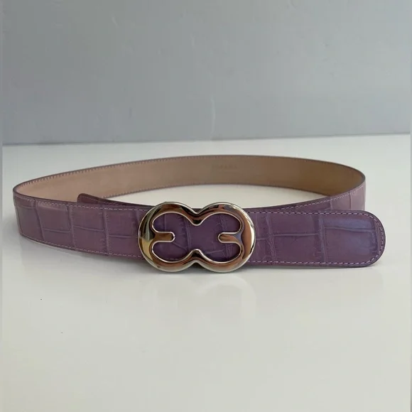 Auth VTG ESCADA Purple Croc Embossed Leather Belt Escada Lilac Light Purple Croc Embossed Leather EE Signature  main image 4